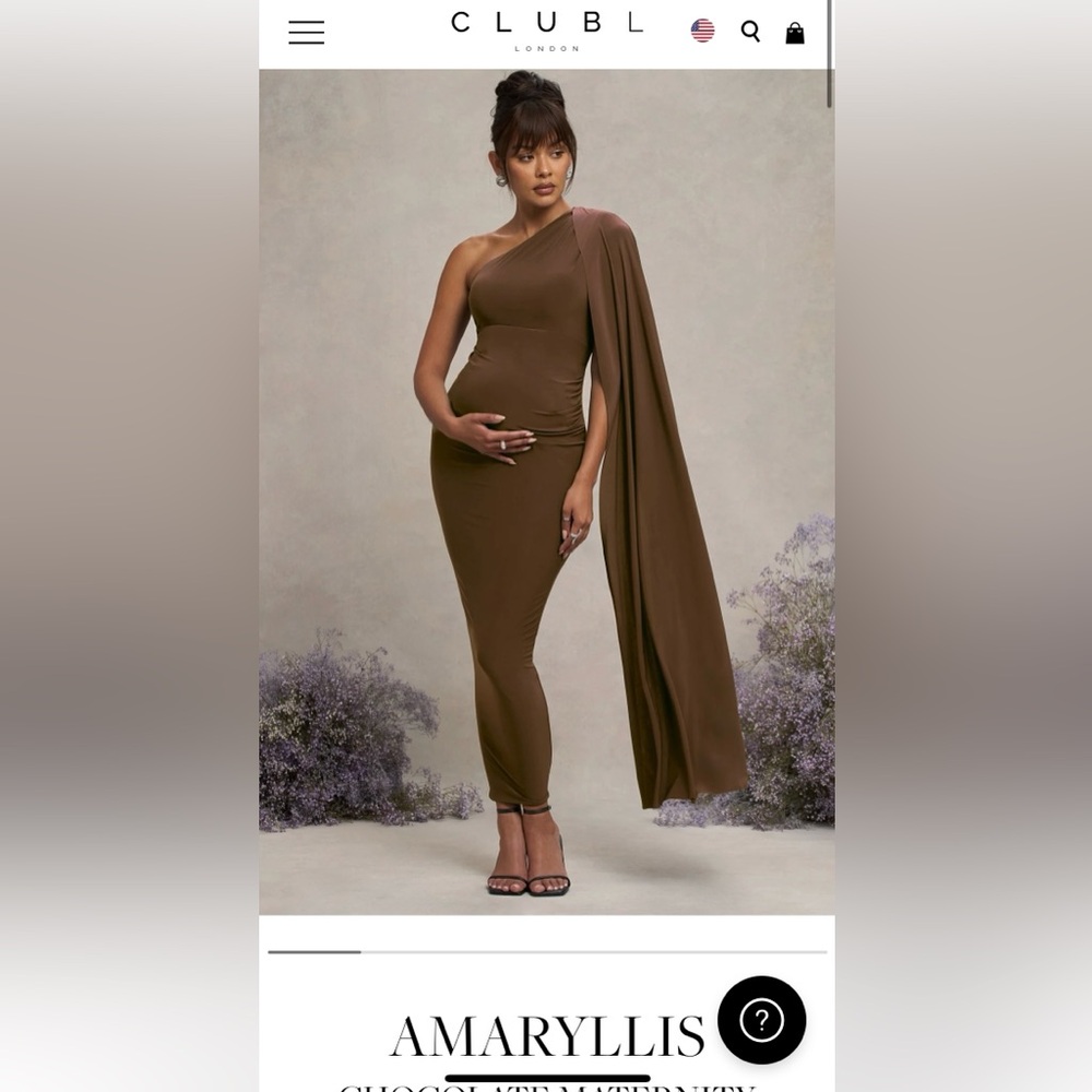 AMARYLLIS
CHOCOLATE MATERNITY ONE SHOULDER MAXI DRESS WITH CAPE SLEEVE
